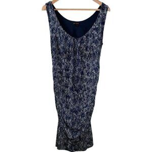 Dana Buchman Large Sleeveless Sheath Dress Navy Blue White Ruched Workwear